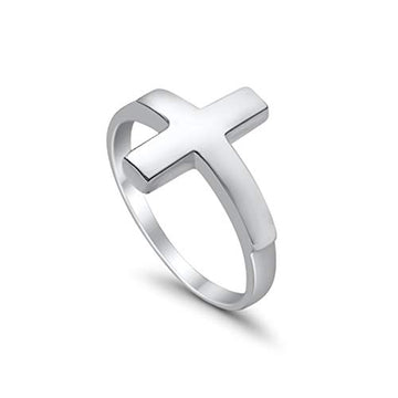 Sideways Cross Ring Band 925 Sterling Silver